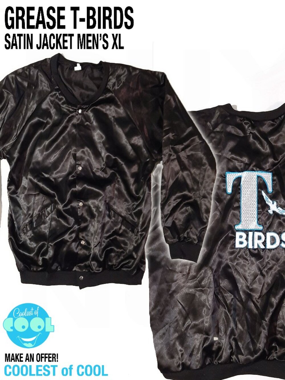 Vintage Grease T-Birds Satin Bomber Jacket Black Mens XLarge Travolta Halloween